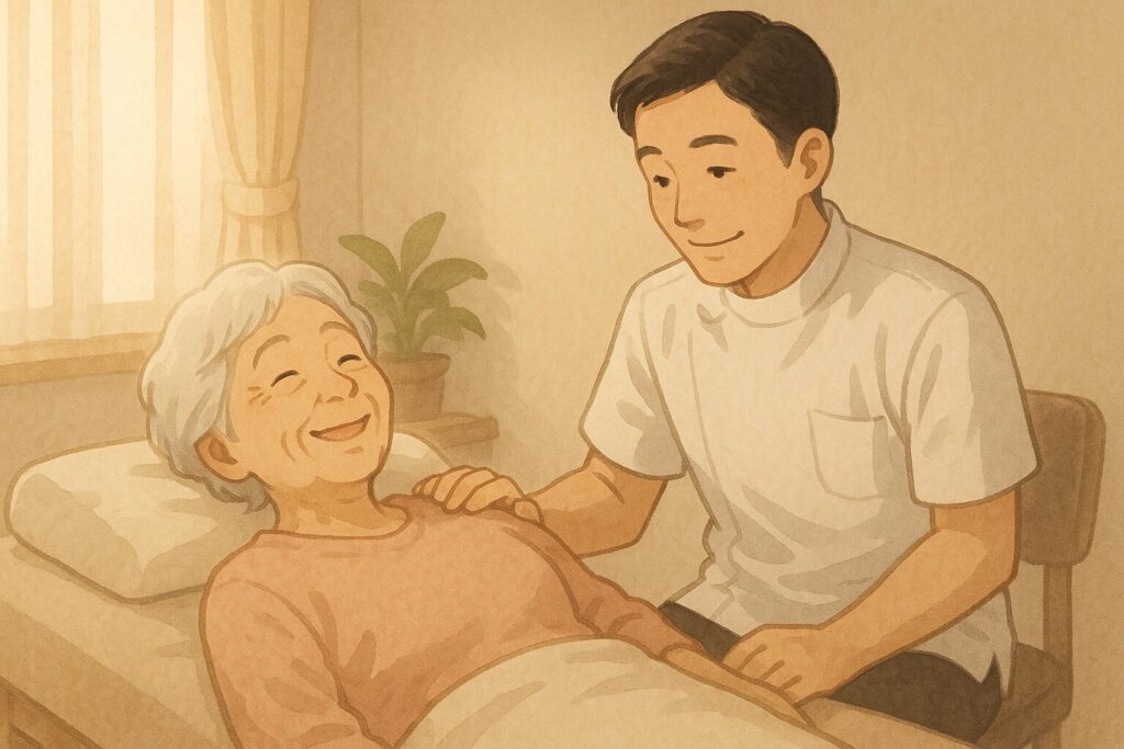 高齢女性が安心して施術を受けている様子。福岡市西区のおるきの整体が大切にする「安心感」を表現。