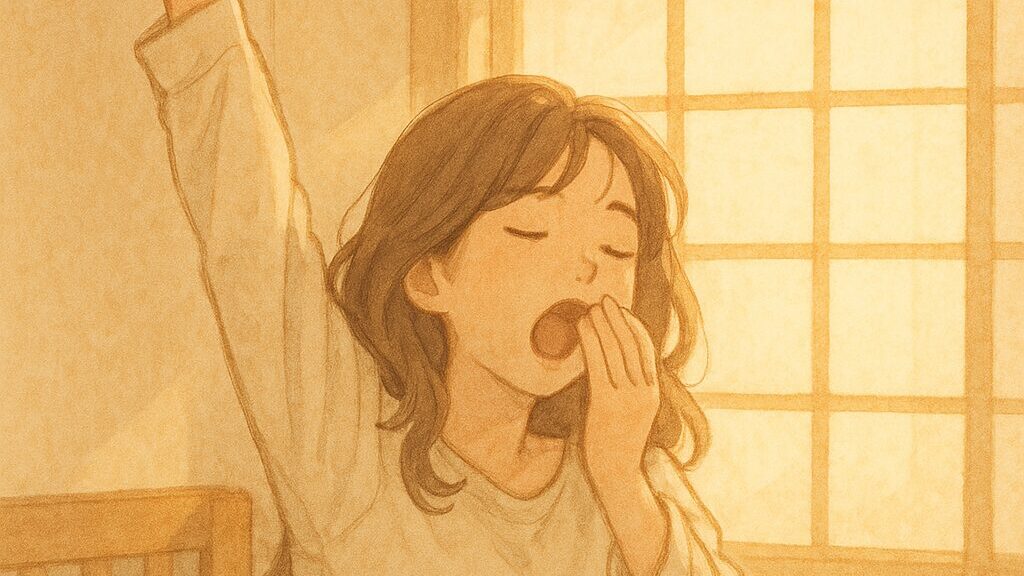 自律神経を整えた整体で朝スッキリ目覚める女性のやわらかなイラスト