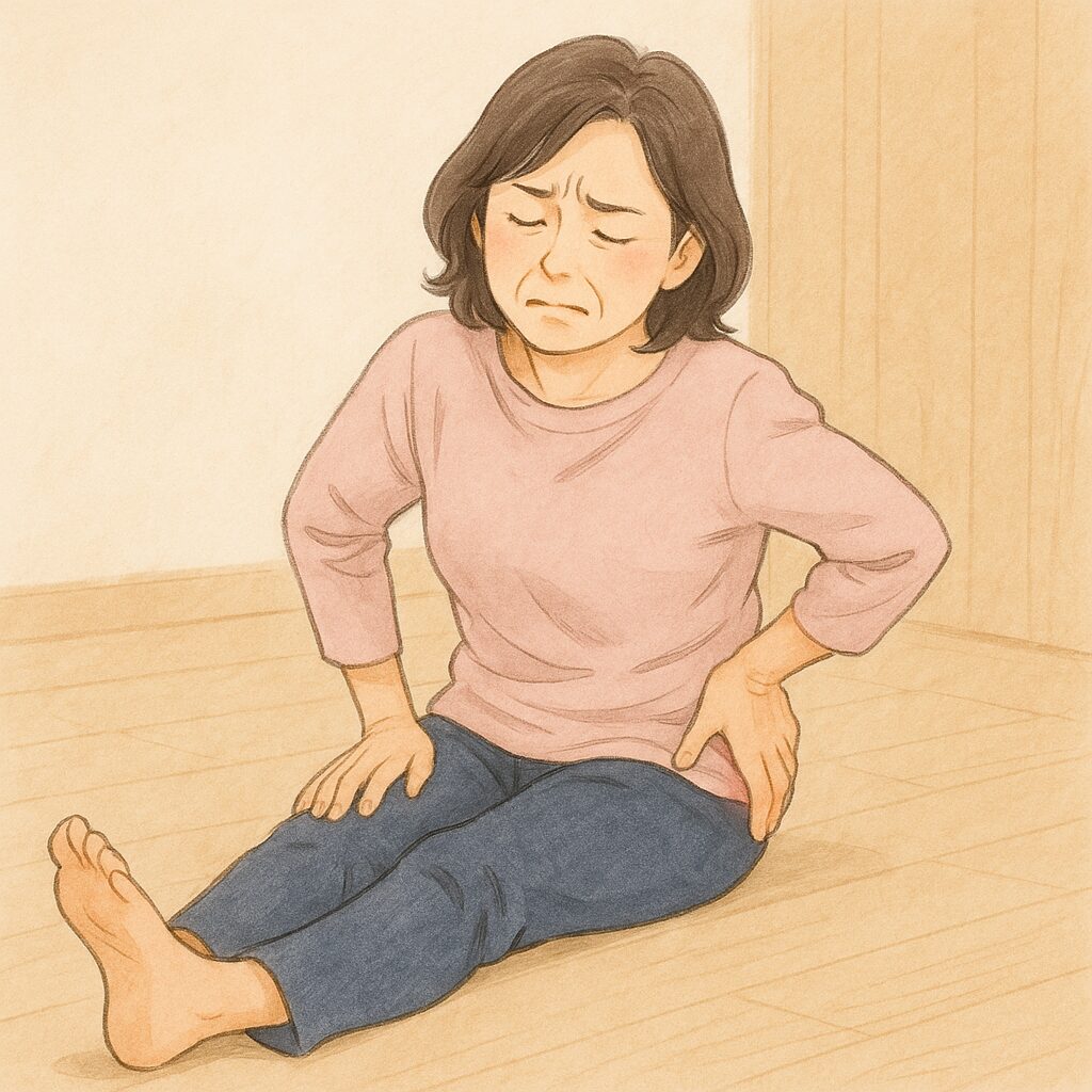 坐骨神経痛でお尻から足にかけての痛みを感じている40代女性の整体イメージ(福岡市西区)
